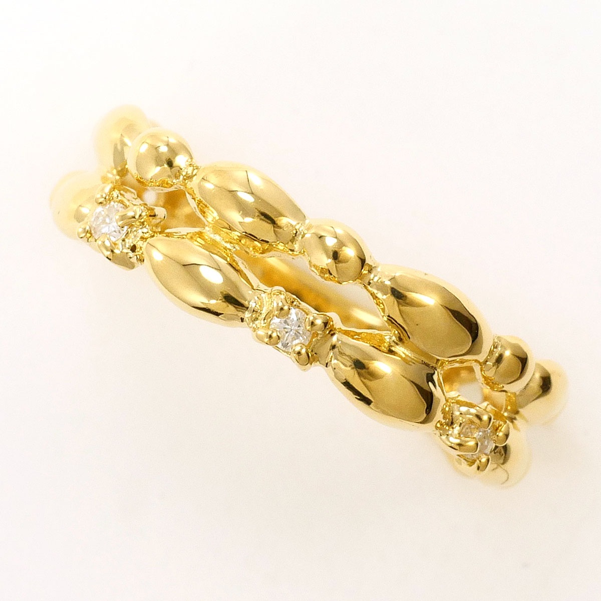 K18 18金 YG イエローゴールド リング・指輪 9号 ダイヤモンド 0.03ct 総重量約1.8g 中古