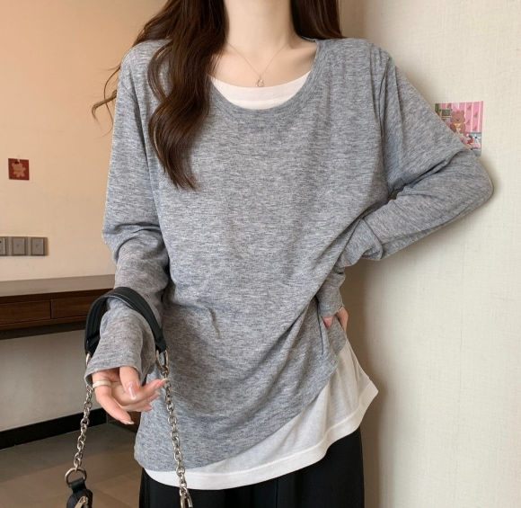 長袖ブラウス トップス ロングTシャツ 着痩せ