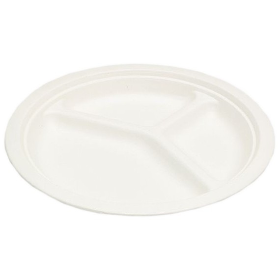 パルプモールド容器　モールド丸皿 三つ仕切大　MM-1　無地　260×24mm　50枚×10入【メーカー直送・代引き不可・時間指定不可・沖縄離島不可】