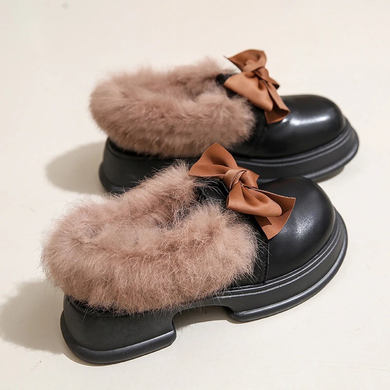 スーノーブーツ女性は蝶結び厚底シューズ保温ローファー