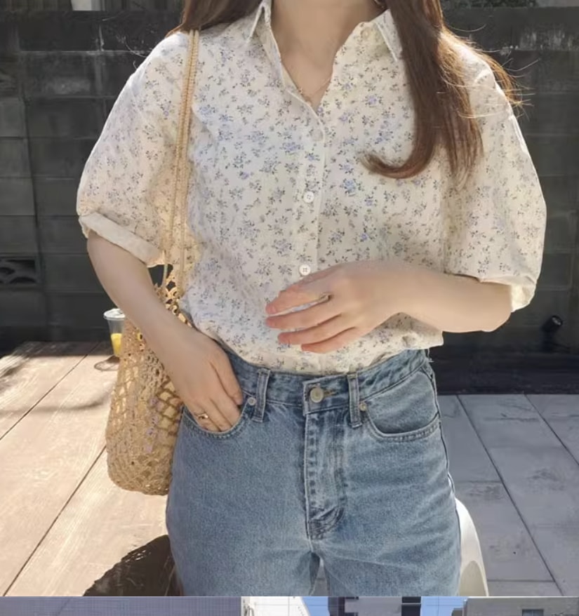 トップス デート モテアイテム シャツ 半袖 花柄デザイン コットン 大人可愛い きれいめ 上品 おしゃれ かっこいい 大人可愛い ラブリー キュート ガーリー クール モード系 セクシー エレガント