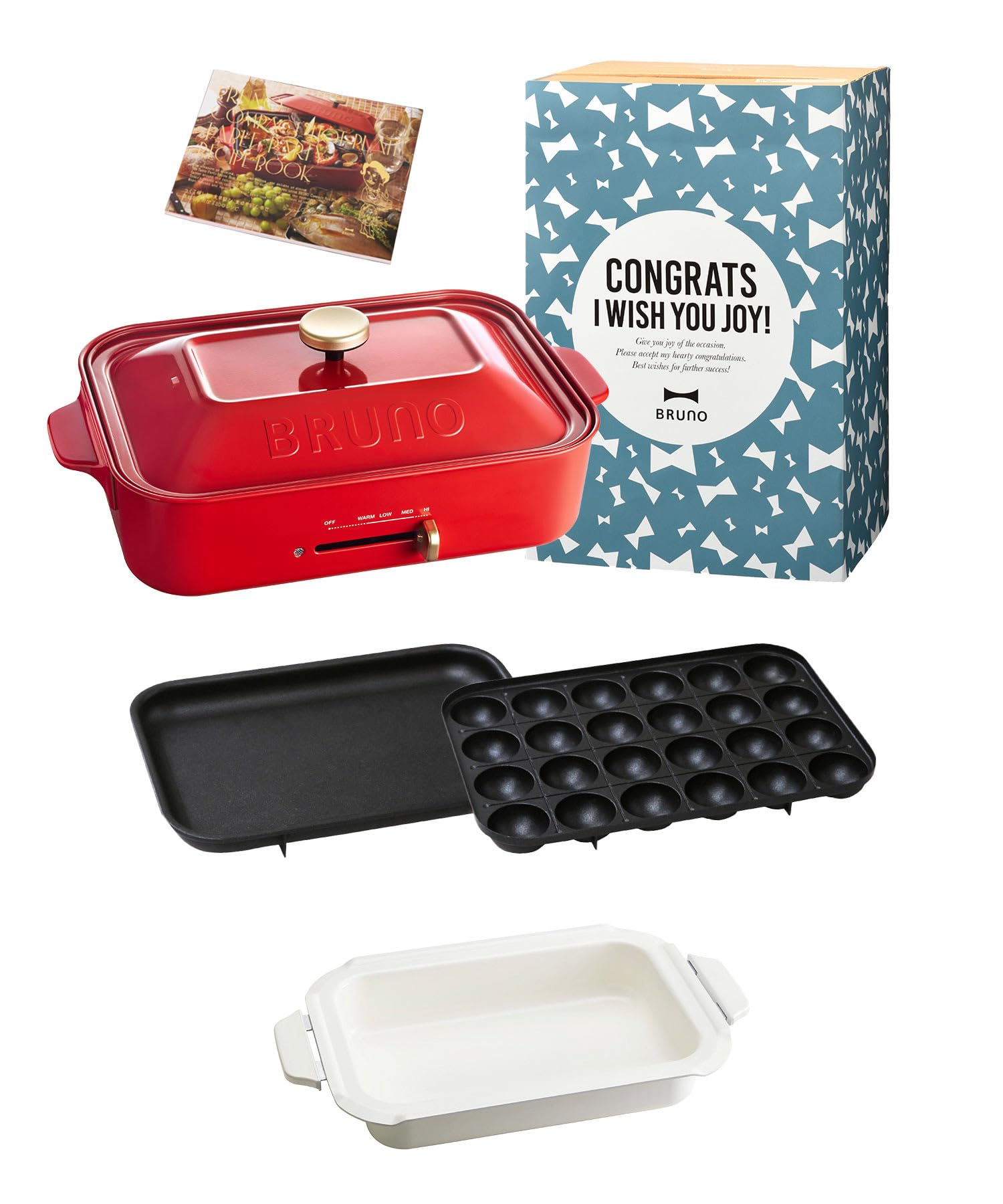 BRUNO ブルーノ コンパクトホットプレート 本体 プレート3種 (たこ焼き セラミックコート鍋 平面) 焼肉 お祝いスリーブ レシピブック付きレッド Red 赤 おしゃれ かわいい これ1台 一台 14,118円