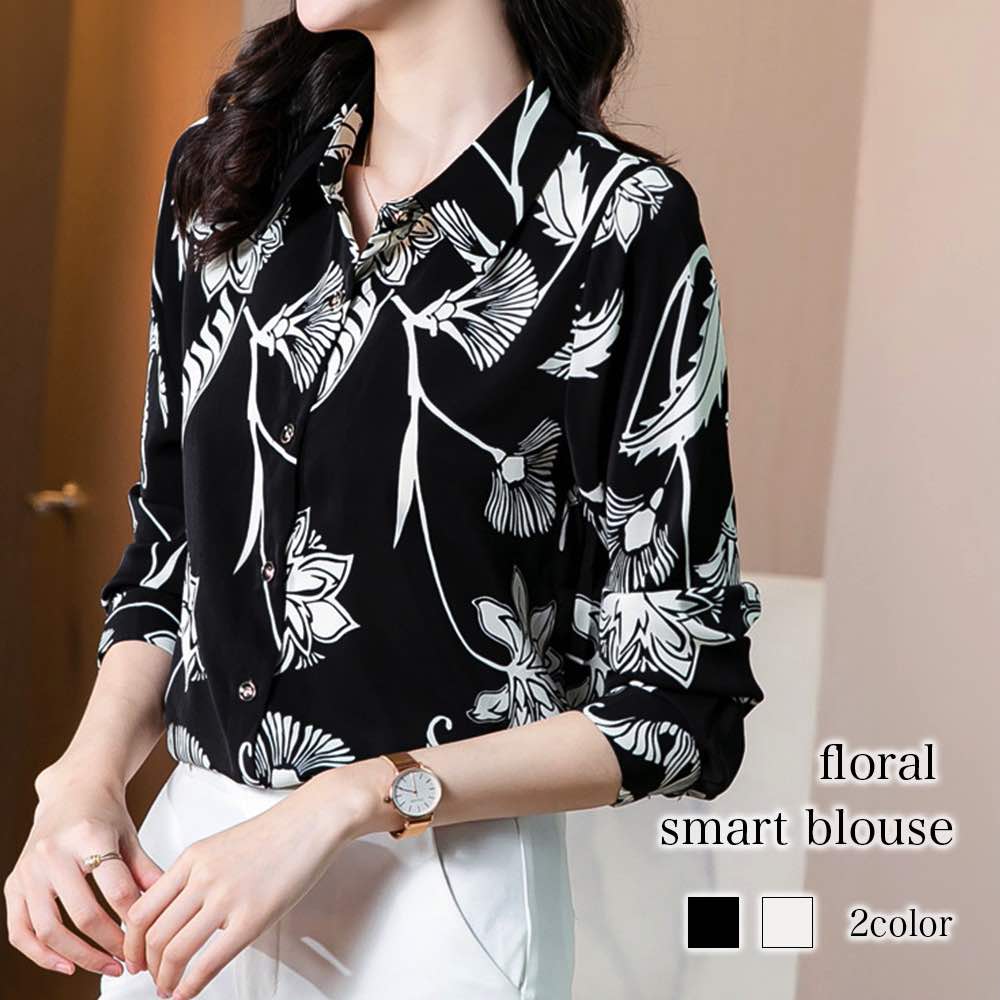ブラウス レディース 花柄スマートブラウス 厚手 ワンピース フォーマル 秋 冬 スーツ シフォン 安い ボウタイ 白 オフィス カットソー カジュアル レース きれいめ 黒 春 ブランド シャツ 高