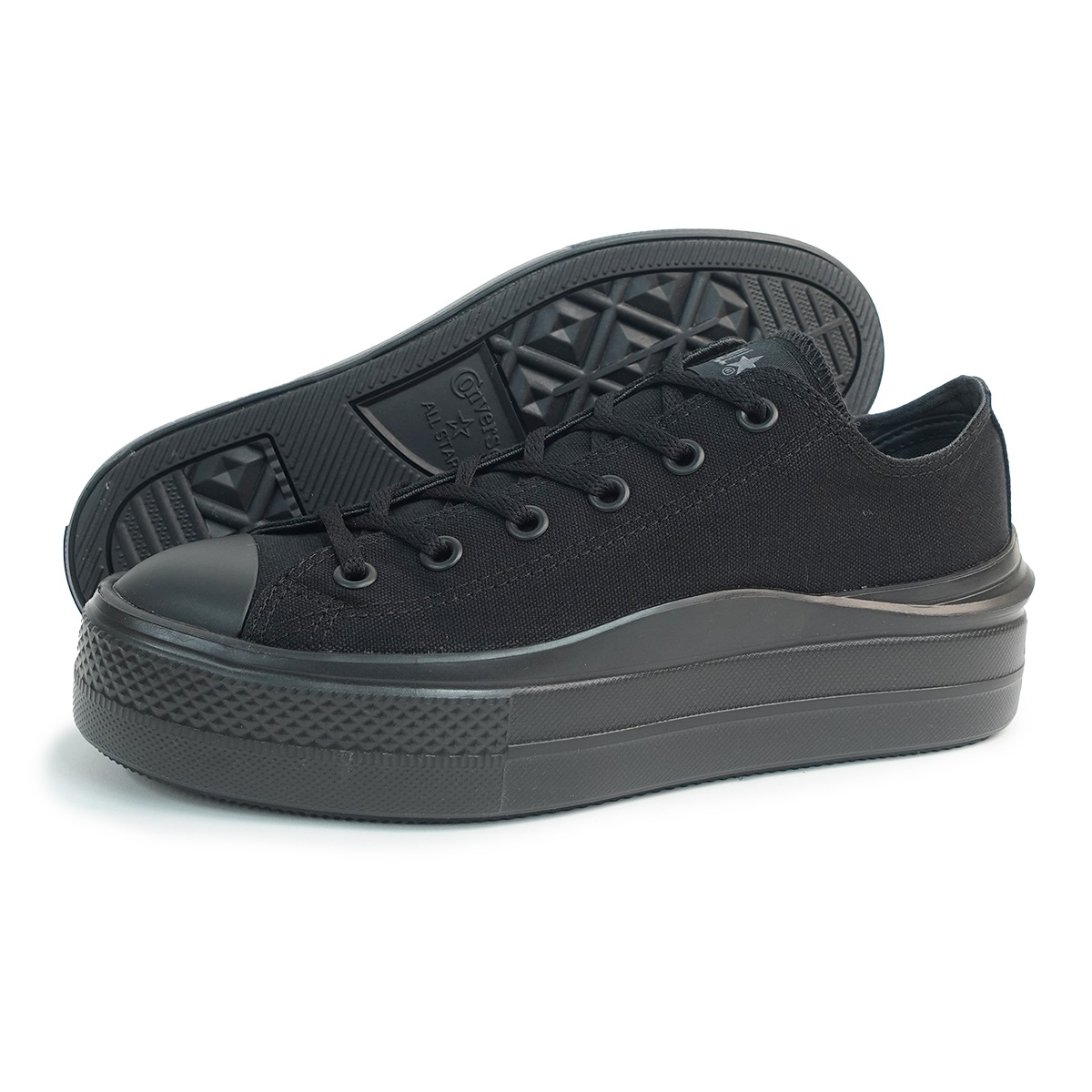 スニーカー ローカット 厚底 軽量 レディース オールスター ライト PLTS II OX ブラックモノクローム 黒