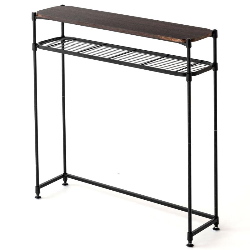 スチールラック「ルミナス」の新提案 棚位置が調整できるコンソールテーブル 2段 幅80.5×奥行21.0×高さ79.5cm ブラック C12-C802BK 幅80 スチール×木製 棚付き 可動棚 収納