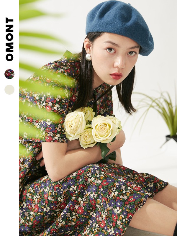 オモントエッグタルトフレンチレトロ花柄ワンピースレディース2023年夏新作デザインスモールスカート