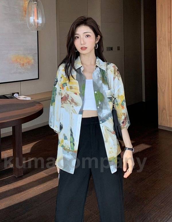 柄シャツ レディース 半袖 長袖 トップス 春 夏 秋 アロハシャツ 襟付き 総柄 シャツ ブラウス 羽織り 五分袖 大きいサイズ ゆったり 春夏 春秋 カジュアル おしゃれ 20代 30代 40代