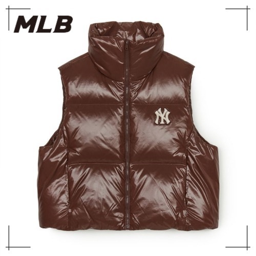 MLB公式正規品 Womens Basic Glossy Cropped Padded Vest NY (D.Brown)
