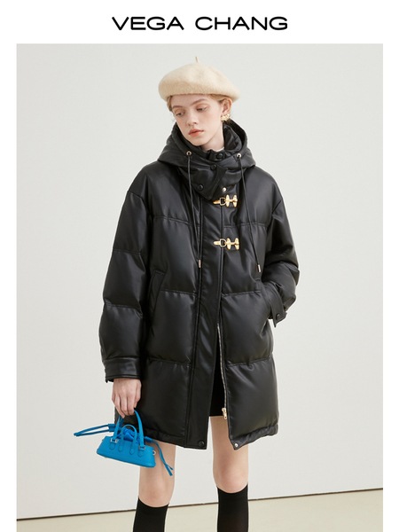 フード付きダウンジャケット レディース ミドル丈 2024 冬新作 スリープルーフ ホワイトダックダウン PUレザー