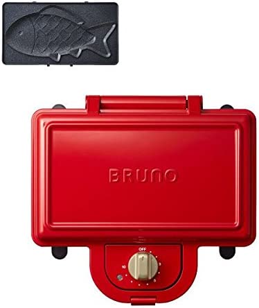 BRUNO ブルーノ ホットサンドメーカー ダブル サイズ 本体 プレート2種 (ホットサンド おさかな) レシピブック 付き レッド Red 赤 耳まで焼ける 電気 おしゃれ 可愛い かわいい 2枚