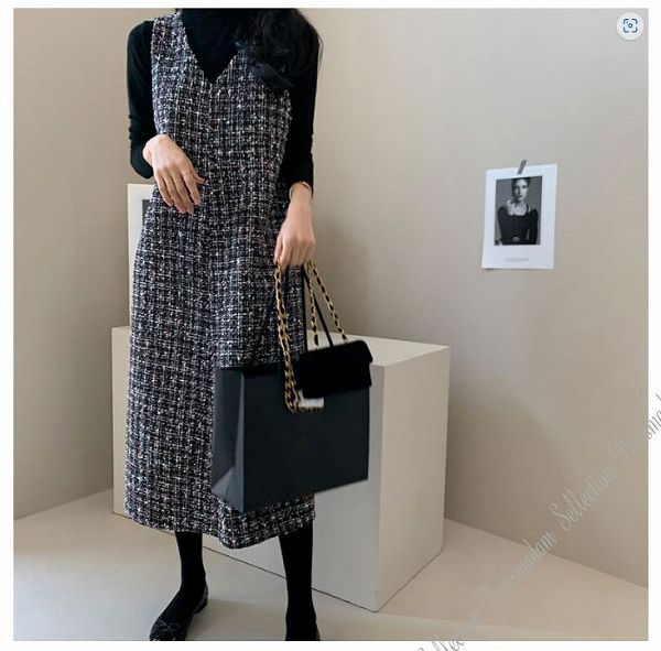 人気爆発V襟ジャンバースカート　膝下丈 ミモレ丈　長め　ひざ下　ゆったり　フリーサイズ　上品　ほっそり効果大 20代30代40代50代　ミセス