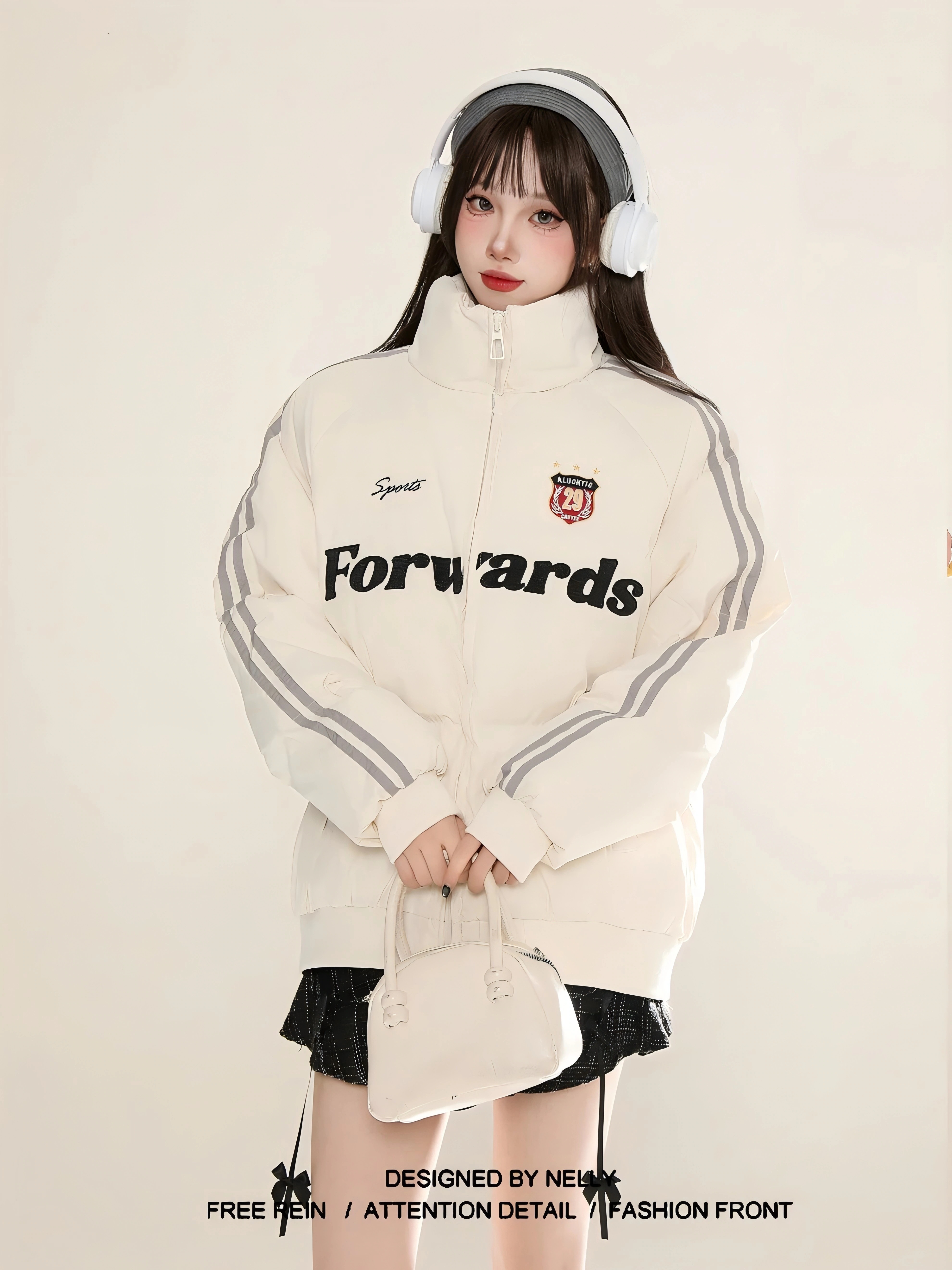 ふっくら中綿 あたたかい 韓国防寒あったか暖かいかわいいブルゾン厚手アウターBF風無地羽織るックファッション系大人ゆったりカジュアルストリートスタンドサイドサイズ丈シルエットレディース黑白