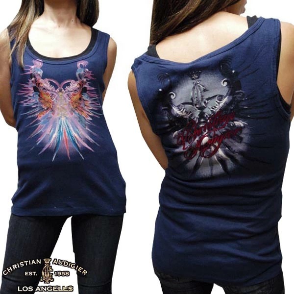 セール クリスチャンオードジェー タンクトップ レディース ネイビー Christian Audigier インポート ハリウッド LAセレブ ファッション セレブ Tシャツ カジュアル セレカジ