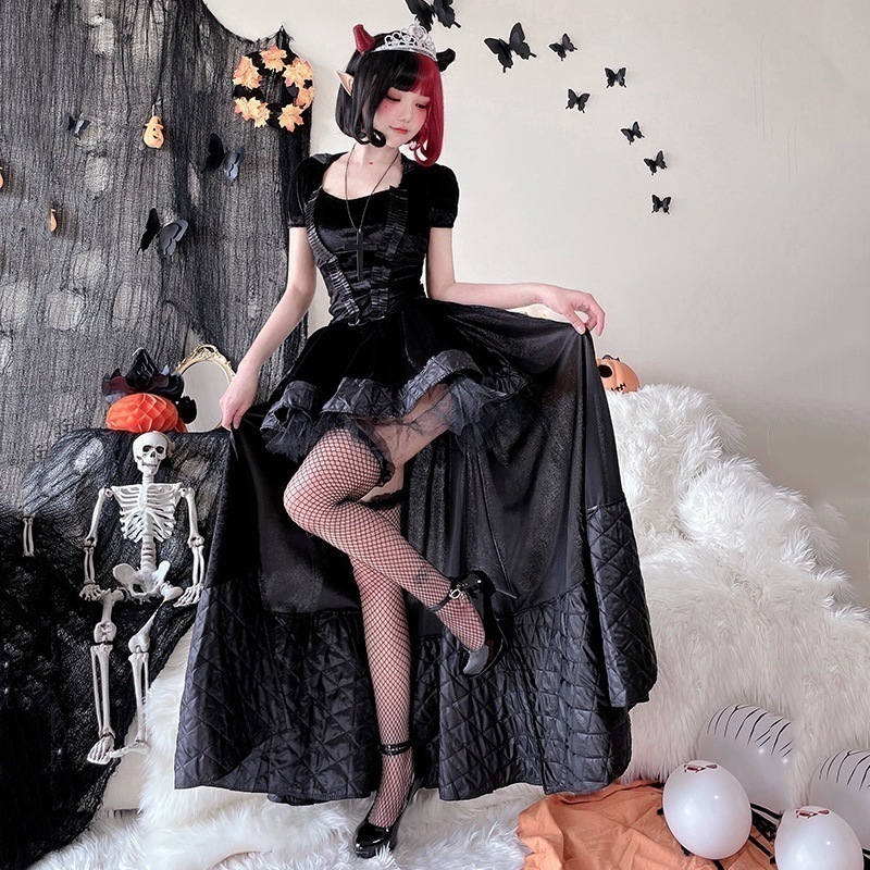 【2枚購入で100円OFF】【即納】ハロウィーン成人服装女王装皇后魔女装コスプレパーティー暗黒ゴシックワンピース服装