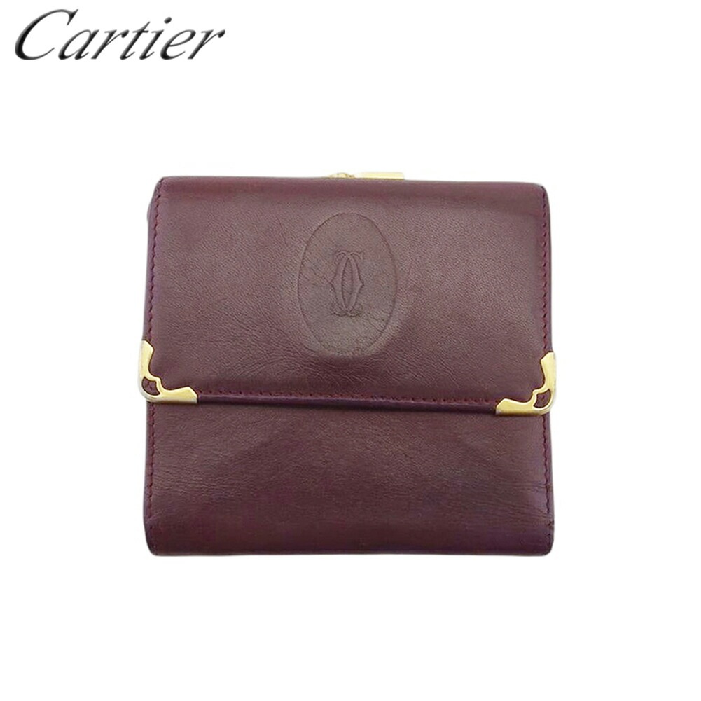 がま口 財布 三つ折り ミニ財布 マストライン レディース メンズ ボルドー ゴールド 中古