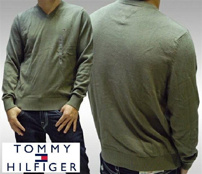 トミーフィルフィガー TOMMY HILFIGER メンズ 長袖 Vネック 1ポイント ニット オリーブ 13 セーター トミー フィルフィガー インポート ブランド ファッション カジュアル Saf