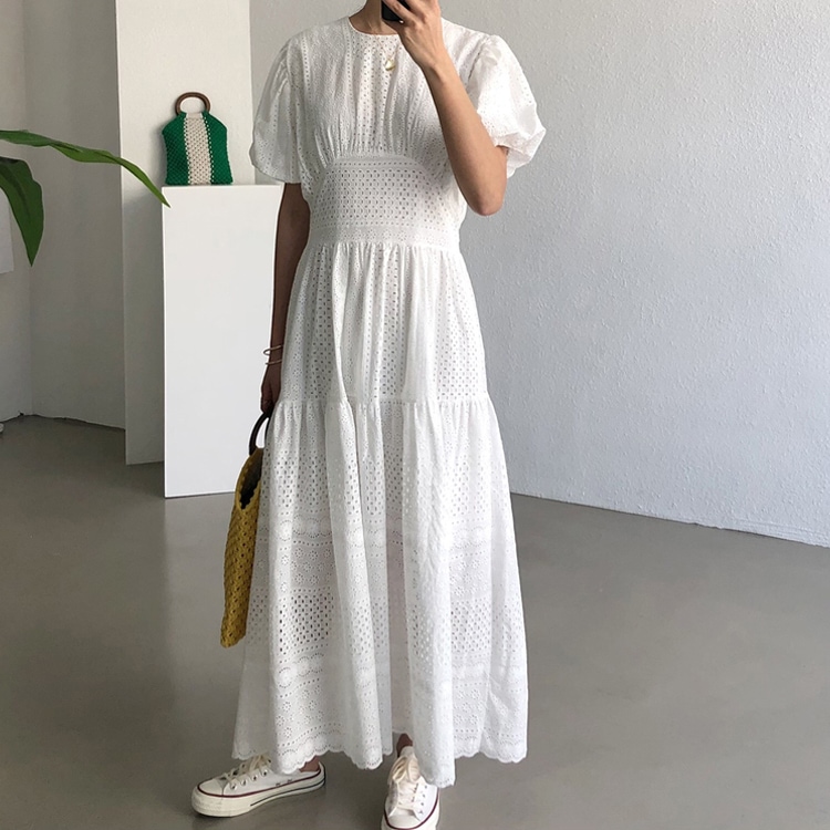 OH0062 総パンチング レース プリンセスワンピース 3色