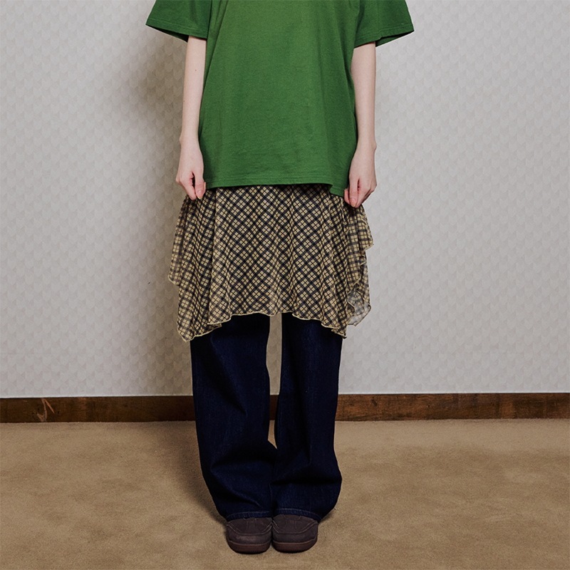 YELLOW CHECK LAYERED WRAP MIDI SKIRT