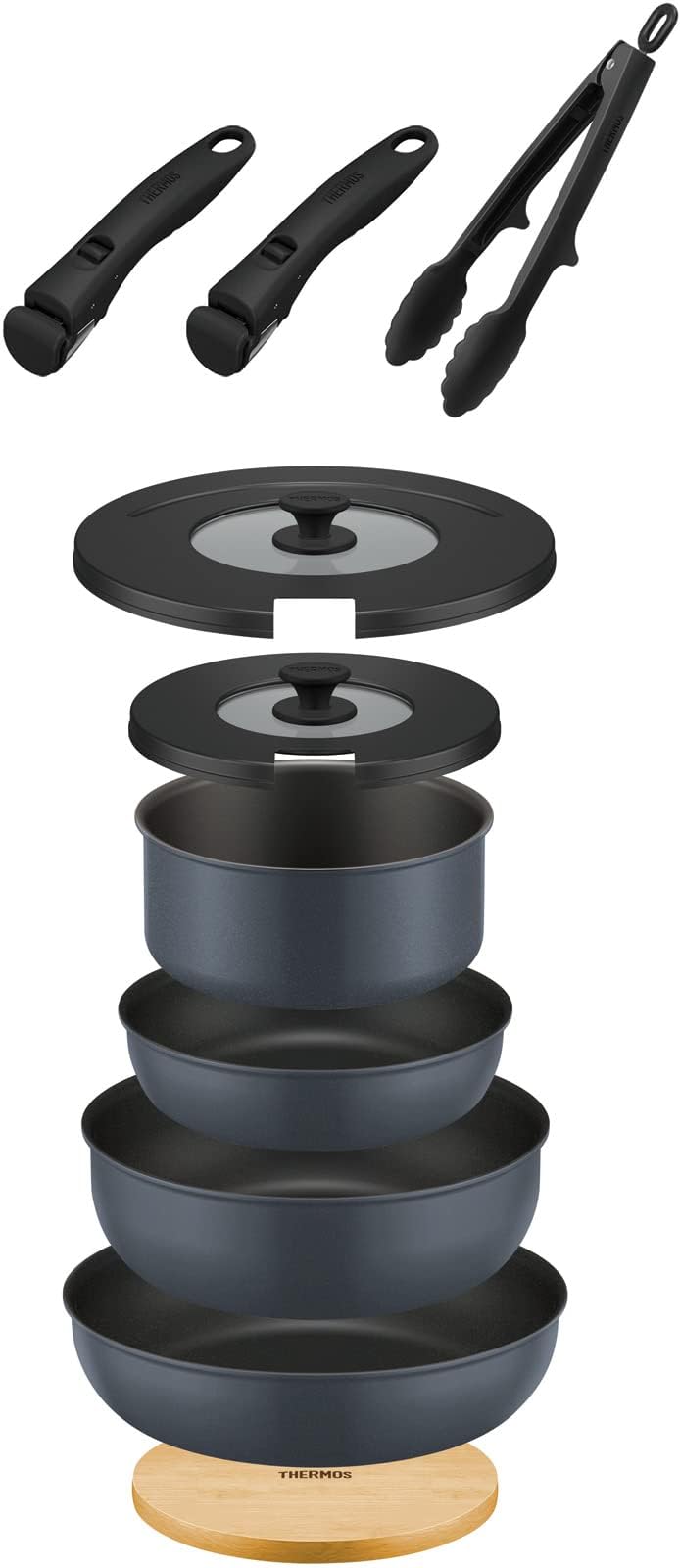 【.co.jp 限定】サーモス デュラブルシリーズ 取っ手のとれるフライパン10点セットAA IH対応 グレー KSA-10A GY