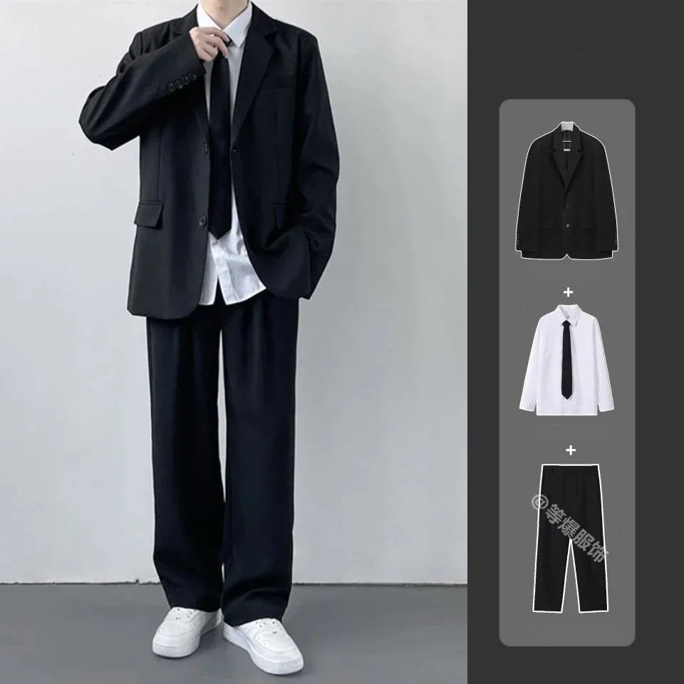 DK制服 カジュアルスーツ ブレザー+長袖シャツ+カジュアルパンツ アカデミック上下3点セットネクタイを送る