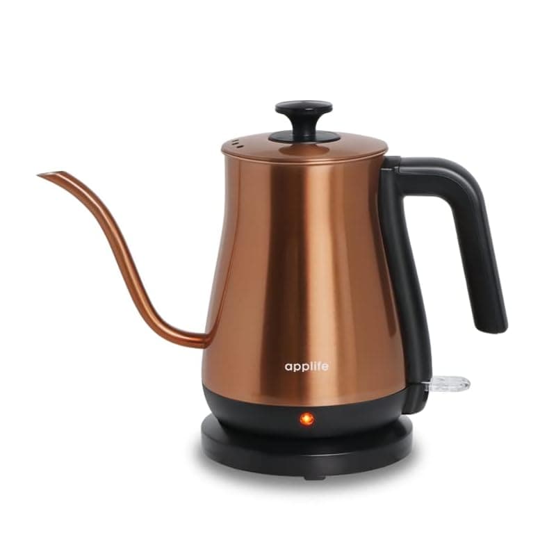applife 電気カフェケトル 0.8L カッパー 電動ケトル ドリップ グースネック 細口 安全機能付き 自動で電源OFF 空焚き防止機能 おしゃれ ポット コーヒーケトル 銅