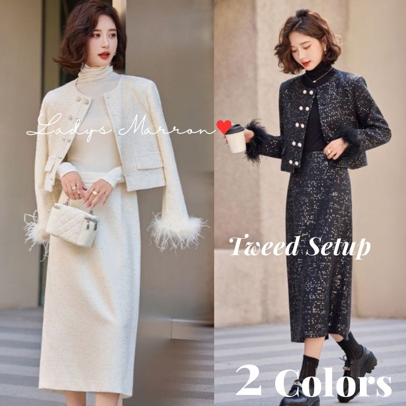 特別仕様ツイードセットアップ 韓国 レディース ツイードジャケット ツイードスカート 秋 冬 セレモニースーツ セレモニーセットアップ レディース 卒業式スーツ 卒園式スーツ 入学式スーツ 入園式スー