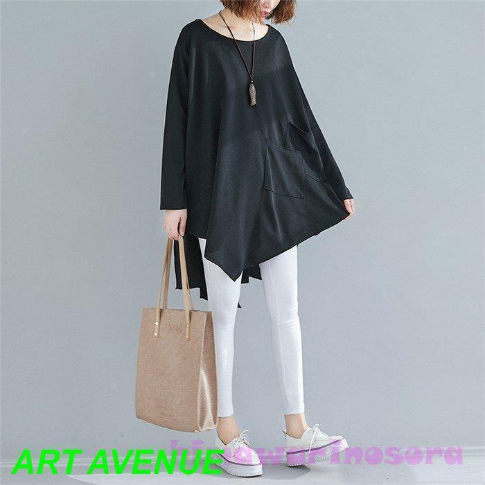 ロングtシャツ チュニック Tシャツ レディース 秋 冬 トップス カットソー プルオーバー 体型カバー 長袖 コットン 大きいサイズ 無地 20代 30代 40代