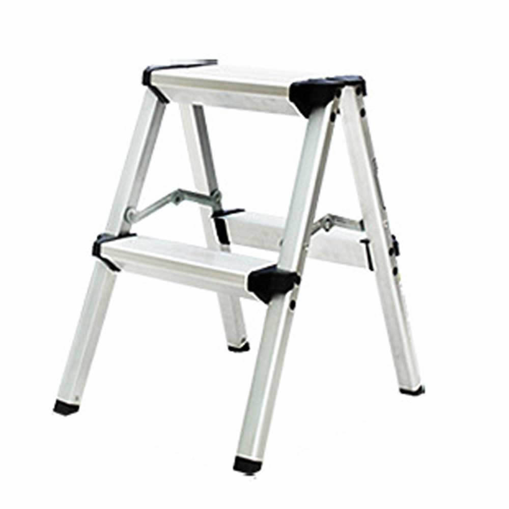 脚立2段 梯子 アルミ 脚立 折りたたみ ミニ 軽量 きゃたつ 踏み台 軽量 安全 ステップ アルミ 二段 脚立 折りたたみステップ 耐荷重150KG 滑り止め付き ステップ台 シルバー二段