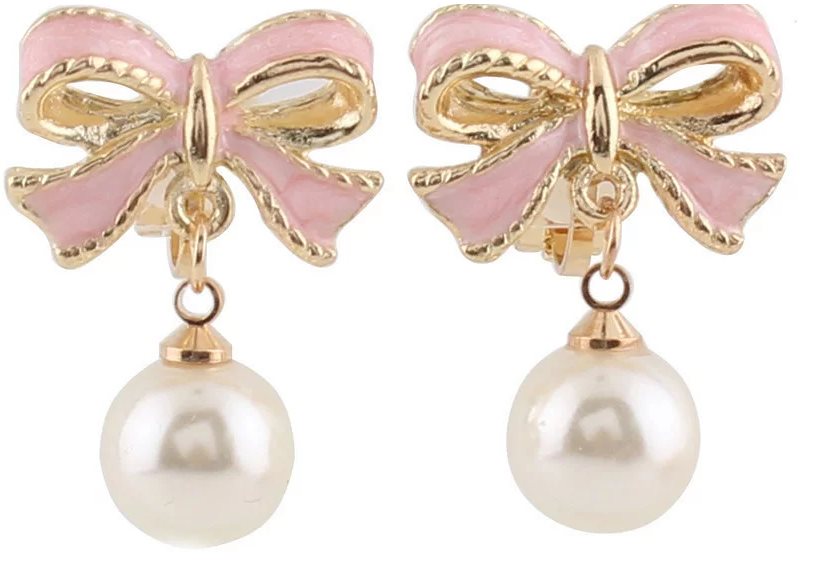 アクセサリーショップピエナ レディース イヤリング ノンホール リボン パール 樹脂 ブルー