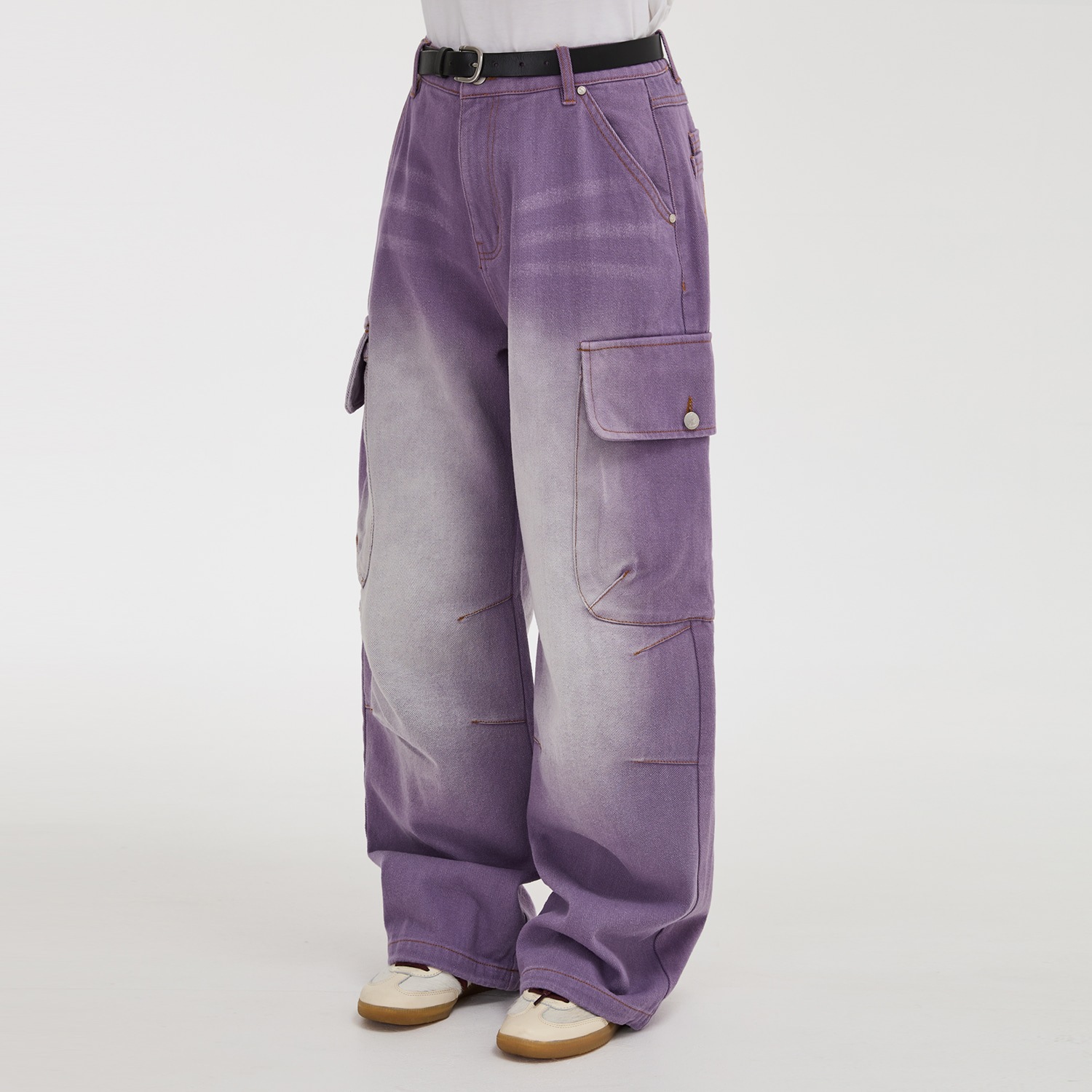 Parachute cargo washed denim pants PURPLE