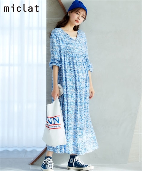 ロングマキシ丈/半袖 大きいサイズ　花柄ワンピース　miclat