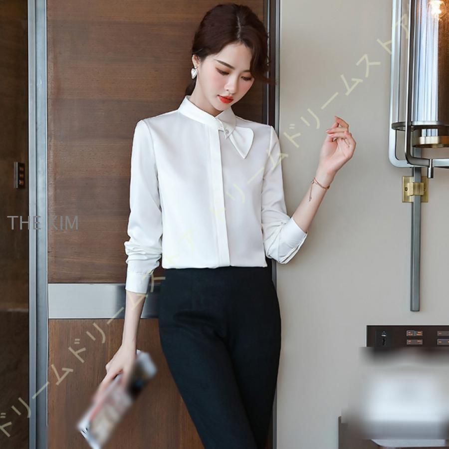 ボウタイ フリルバルーン 七分袖ブラウス 無地 ビジネス オフィス スーツ インナー 大きいサイズ 薄手 シースルー カジュアル 通勤 入学式 入園式 卒業 卒園式