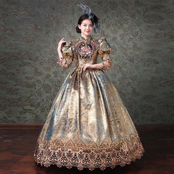 ロング ドレス 演奏会 大人 ピアノ 発表会 貴族 袖付き 大きいサイズ お姫様 カラードレス 衣装 舞台 中世da472s1s1c6 ステージ