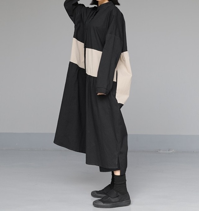 【送料無料】レディース ウインドブレーカー アウター ロング丈 バイカラー ゆったり