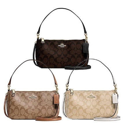 TOP HANDLE POUCH IN SIGNATURE COATED CANVAS F58321 レディース シグネチャー 2way ワンショルダー ベージュライトブラウン