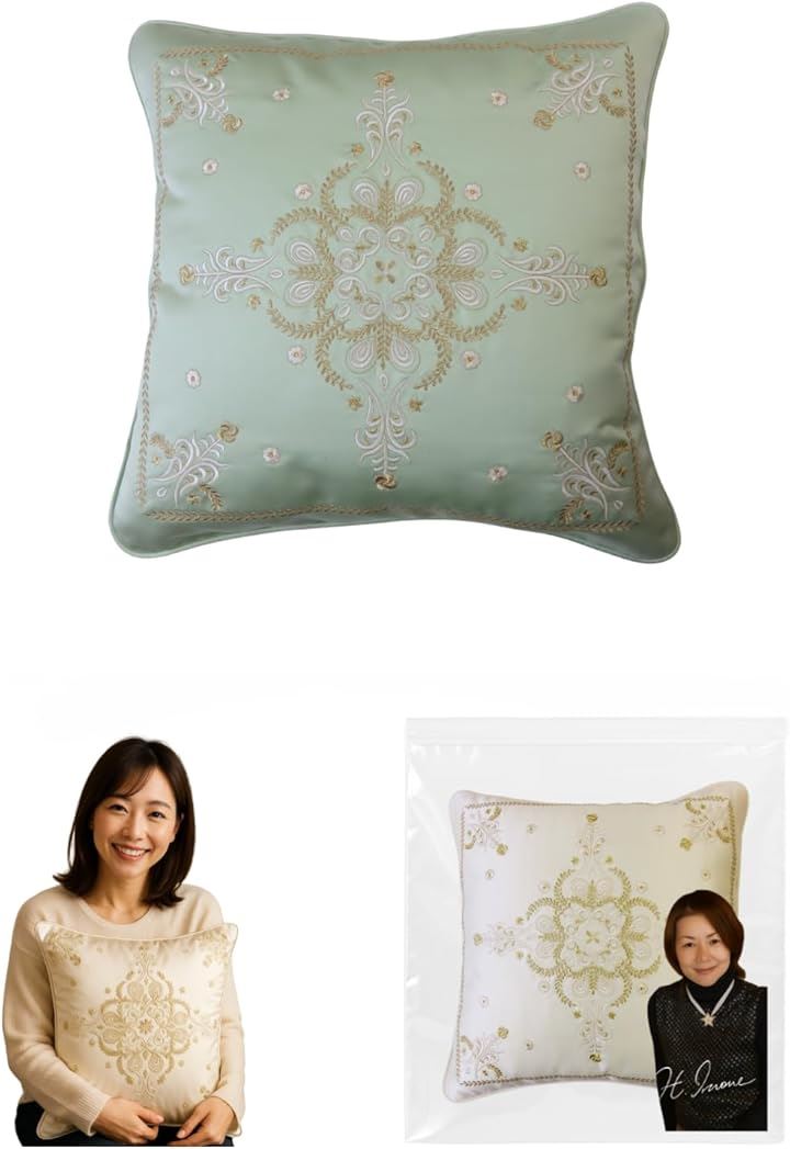 ミント クッションカバー 高級 刺繍 ウェディングドレスデザイナー監修 サテン生地 プレゼント・ギフト向け カバーのみ(ミント, 50cmx50cm(1 枚組)) 5,876円