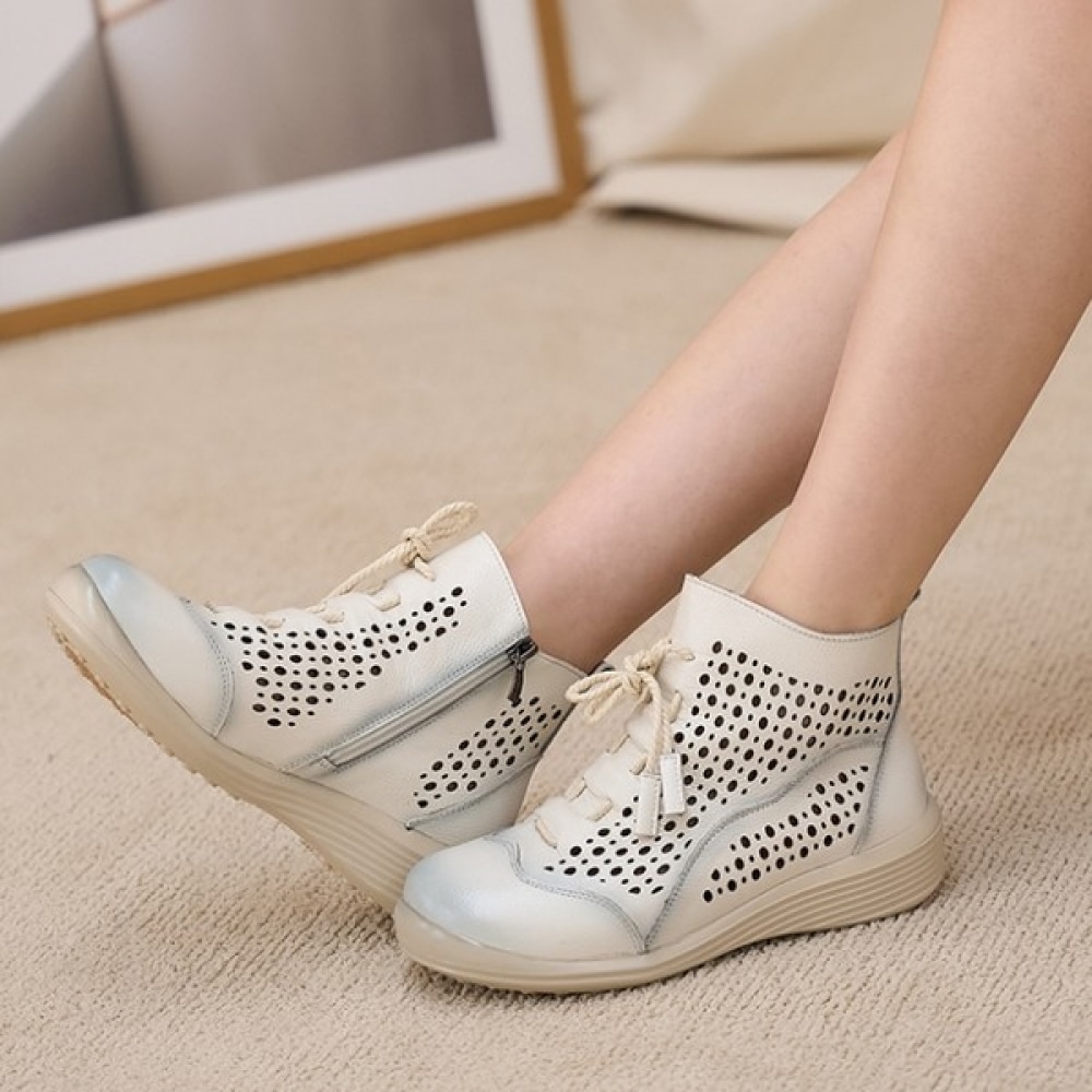 [Ninas Paris] サークルパンチングレザーアンクルブーツ