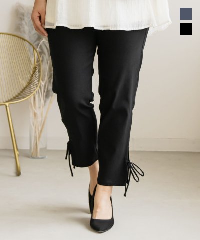 大きいサイズ レディース LL 3L 4L XL XXL XXXL CLETTEオリジナル裾リボンストレッチパンツ