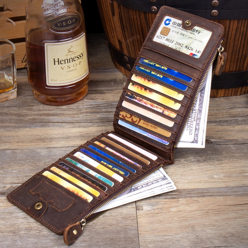 時間が復古して気が狂っている馬皮手の財布男性の頭の層牛の軽トラックの包み小銭入れ女性の本革の携帯電話の包みです