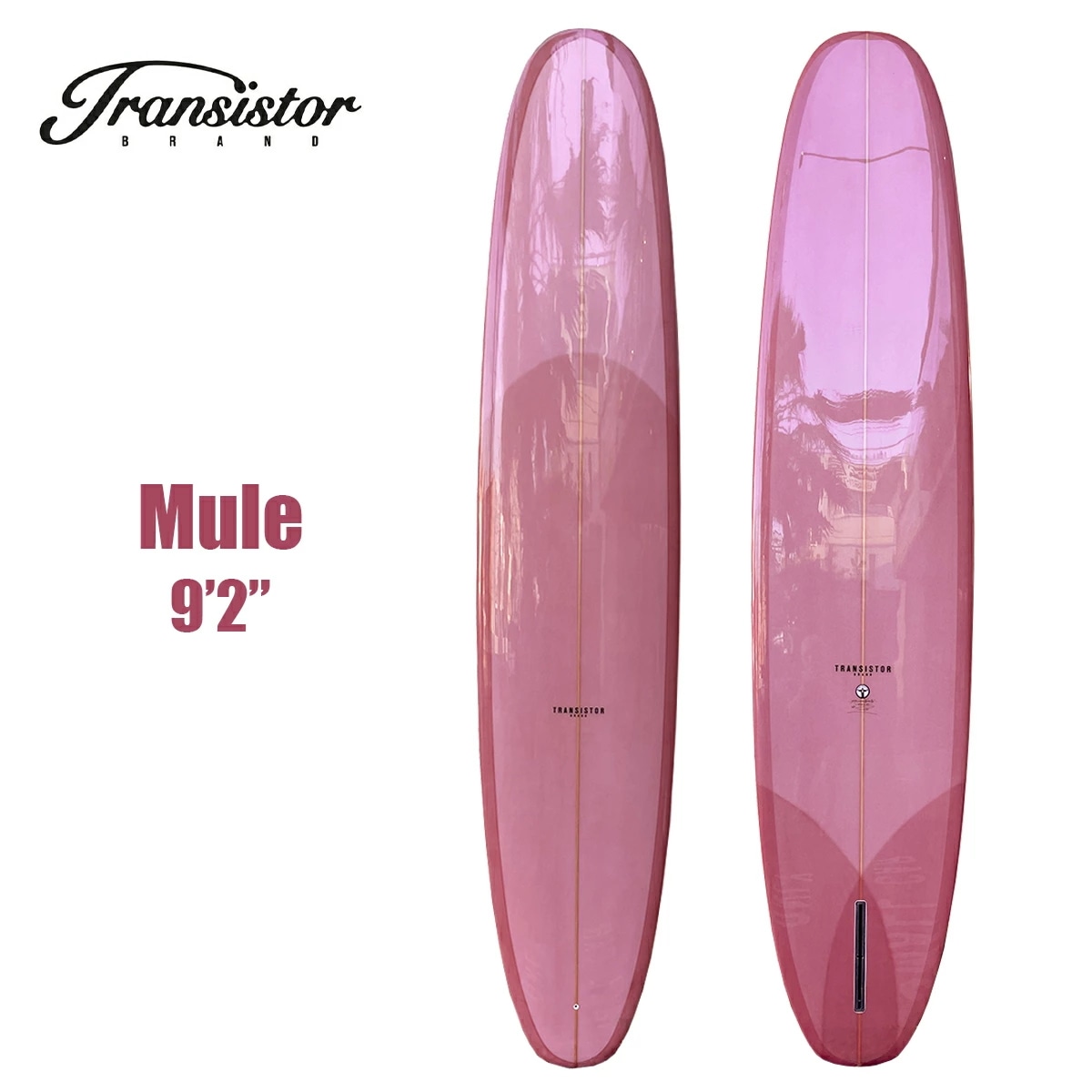 トランシスタ サーフボード Mule 9.2ft TRANSISTOR BRAND SURF BOARD ミュール レディース シングルフィンロングボード 両面レジンカラー ピンク系 バフ