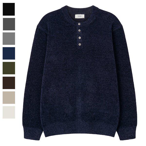 メンズ ジーク ベルベット ヘンリーネック ラウンド ニット SG-KN-Q085-ネイビー