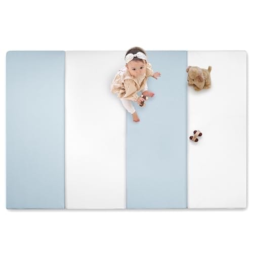 (ケラッタ) プレイマット 折りたたみ 赤ちゃん 1級防音 防水 厚手 床暖房対応 (200140cm, ブルーホワイト)