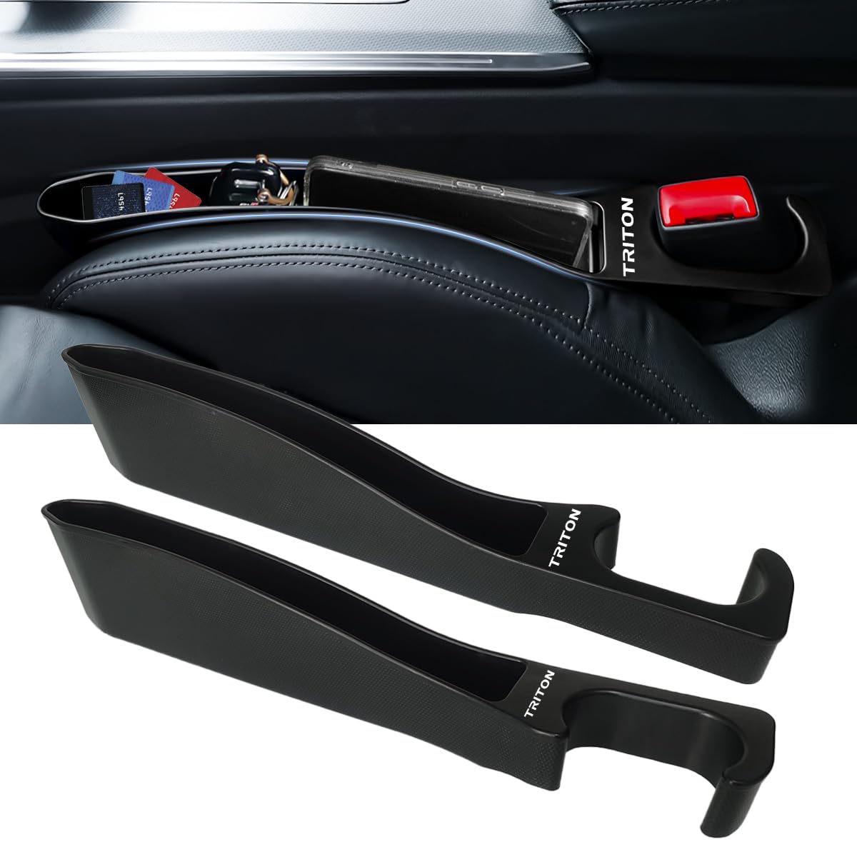 【2025年最新型】トライトン 専用 隙間クッション 大容量収納 シートサイド 収納ボックス スマホ収納可能 充電線孔あり TRITON 対応 ロゴ左右対称設計 サイド隙間埋めクッ 95509