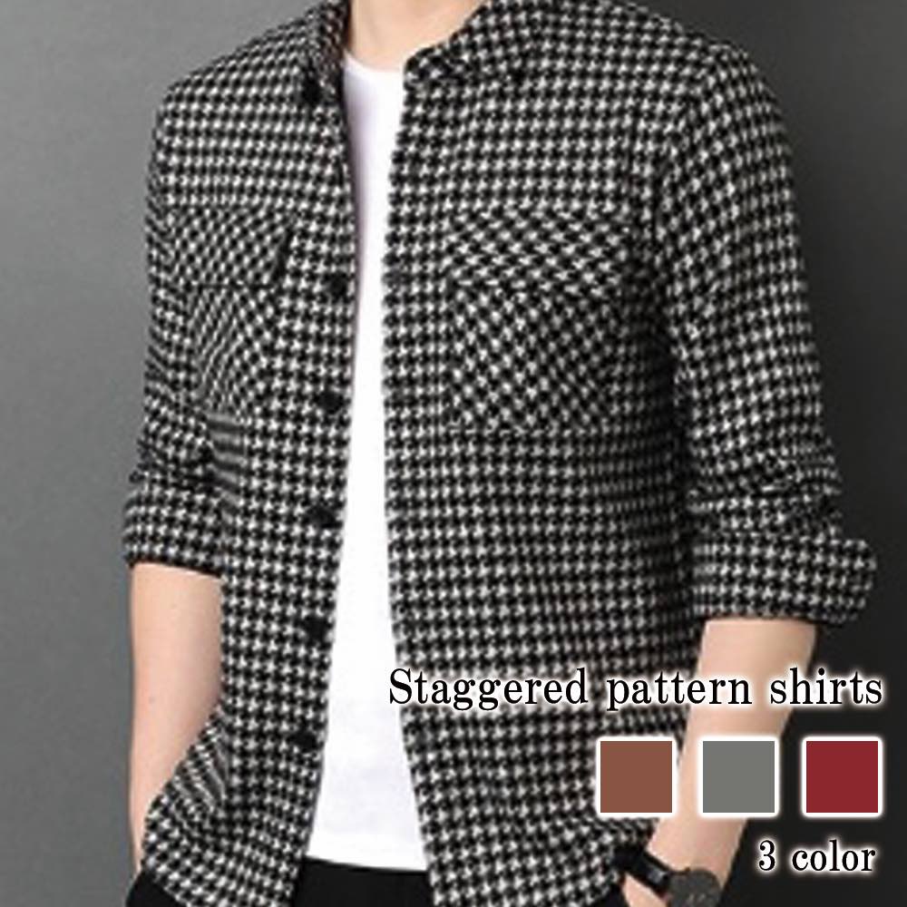 シャツ メンズ 千鳥柄シャツ 秋 フォーマル おしゃれ しわになりにくい オシャレ 大きいサイズ ブランド 白 カジュアル 派手 インナー 暖かい 厚手 ビジネス オフィス あったか ドルマン フラン