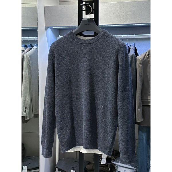 MARIO メリノウール100 ワッフル組織 チャコール プレミアム ラウンドネック メンズ ニット セーター FI8818.._P412800595