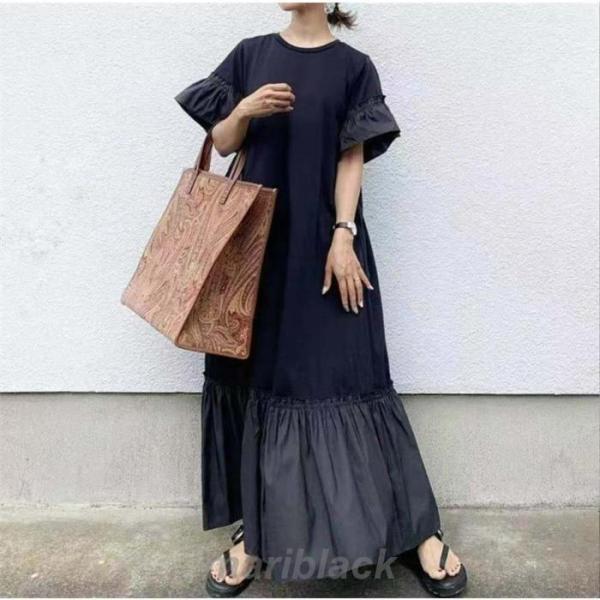 【即納】ワンピース レディース 半袖 ロングワンピース 40代 マキシワンピース 春 夏 きれいめ 体型カバー 大きいサイズ お洒落 着痩せ カジュアル ゆったり 30代 50代