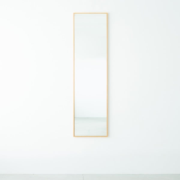 細枠ウォールミラー 幅42cm(ナチュラル) 天然木 姿見鏡 ワイド 高級感 木製 飛散防止加工 壁掛け 北欧風 玄関 トイレ 洗面 日本製 完成品 NK-7