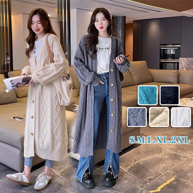 ロング カーディガン ざっくり ニット ケーブル編み セーター レディース ゆったり きれいめ 厚手 前開き 長袖 おしゃれ かわいい