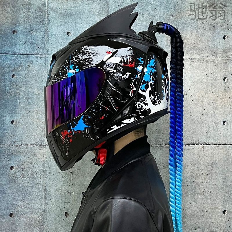 Xfnais 男性と女性のフルフェイス ヘルメットデュアルレンズ ランニング ヘルメット Bluetooth を装備することができます四季電動自転車パーソナリティ