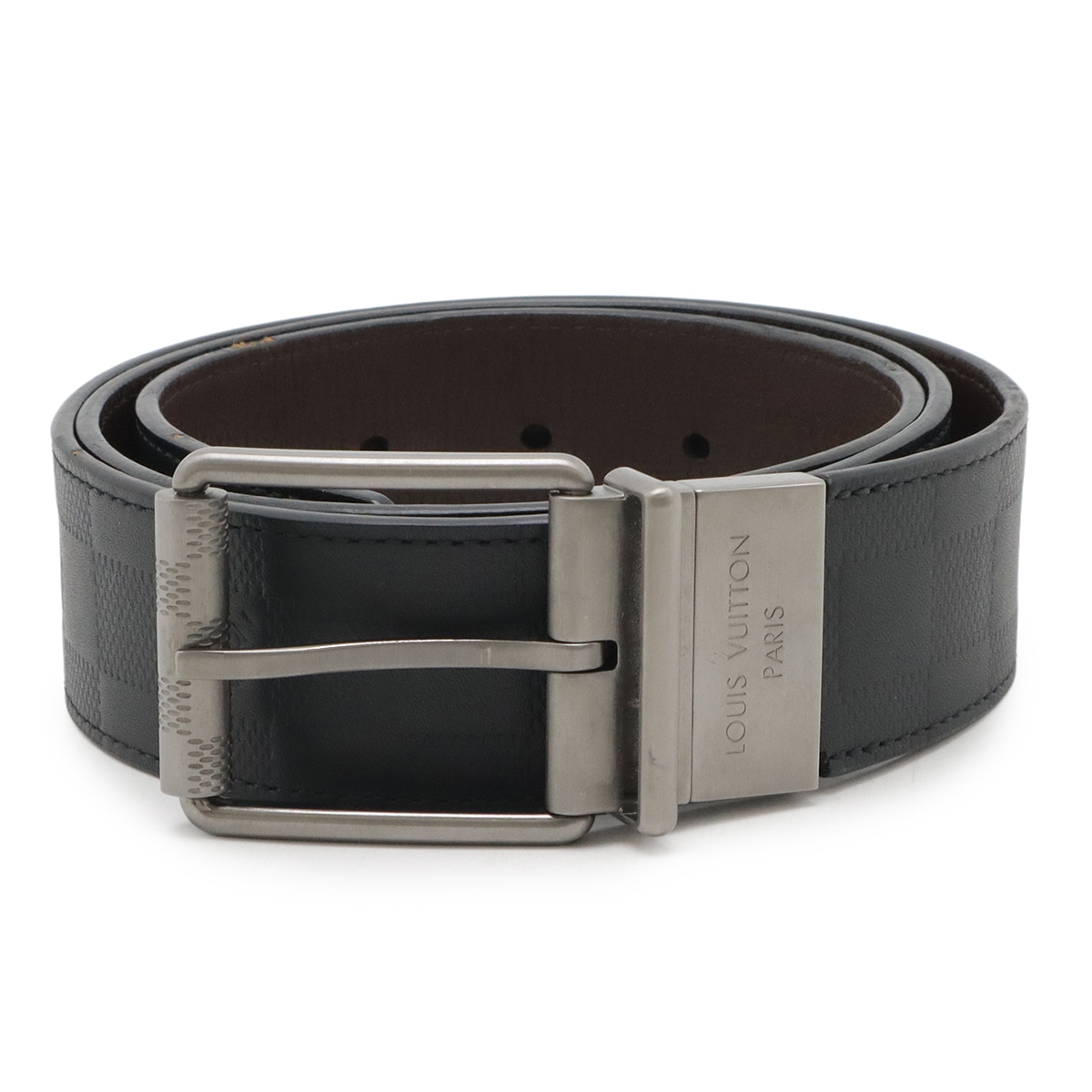 ダミエアンフィニ サンチュール ダミエプリント ベルト リバーシブル オニキス 黒 メテオール 茶 #95 M9150